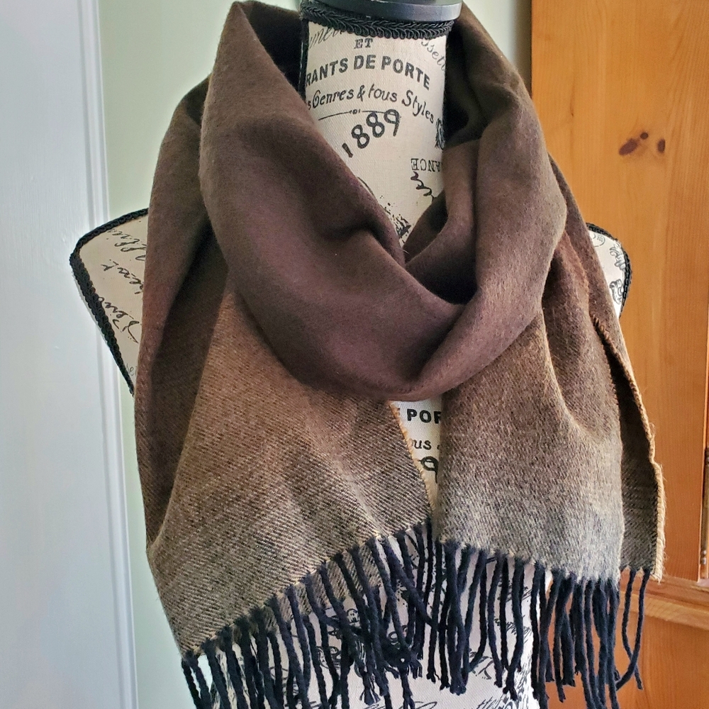 100% Cashmere Hand Tailored German Scarf Brown Ombre